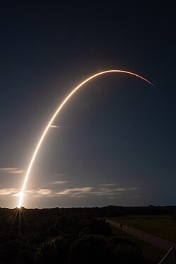 Streak shot of the SpaceX Falcon 9 launching on a Starlink mission